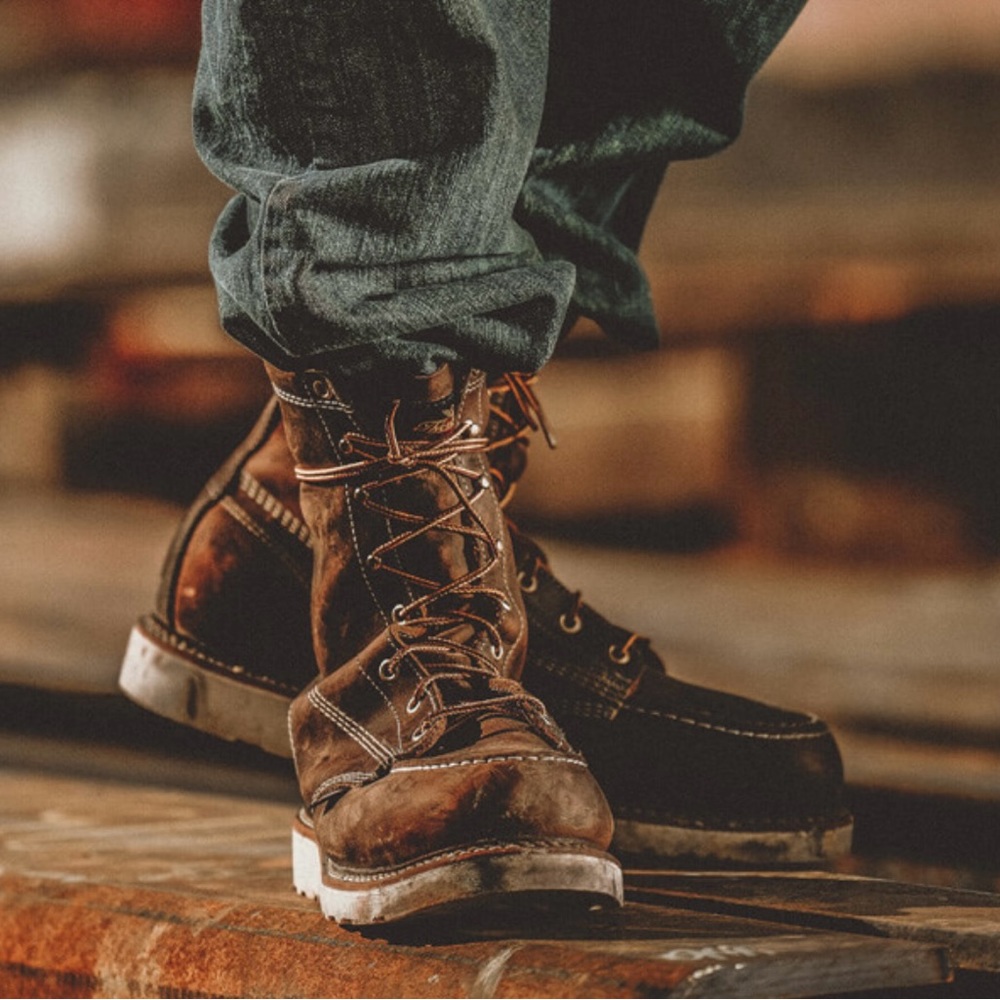 New! Thorogood American Heritage 8″ Crazy Horse moc toe boots.
